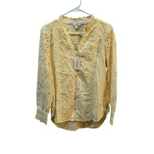 Sundance Women's Valeria Eyelet Shirt Yellow Long Sleeve Size Small Catalog Boho